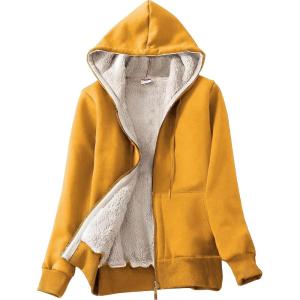 imageYeokou Womens Casual Full Zip Up Sherpa Lined Hoodie Sweatshirt Jacket CoatYellow
