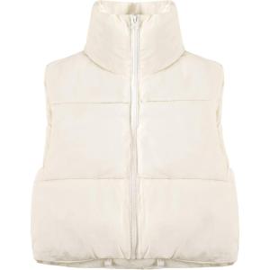 imageYeokou Womens Cropped Puffer Vest Zip Up Stand Collar Sleeveless Outerwear with PocketsBeige