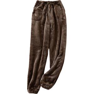 imageYeokou Womens Fleece Pajama Pants Fuzzy Lounge Bottoms Warm Fluffy Sleepwear with PocketsBrown