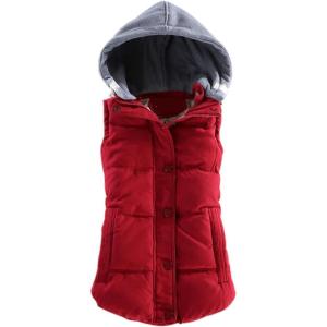 imageYeokou Womens Slim Sleeveless Quilted Removable Hooded Winter Puffer Vest Coat1 Red