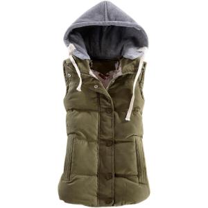 imageYeokou Womens Slim Sleeveless Quilted Removable Hooded Winter Puffer Vest CoatArmy Green