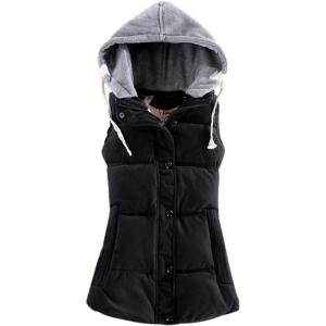 imageYeokou Womens Slim Sleeveless Quilted Removable Hooded Winter Puffer Vest CoatBlack