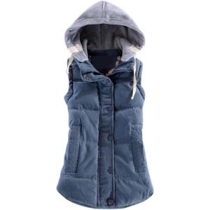imageYeokou Womens Slim Sleeveless Quilted Removable Hooded Winter Puffer Vest CoatBlue