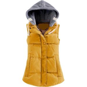 imageYeokou Womens Slim Sleeveless Quilted Removable Hooded Winter Puffer Vest CoatYellow
