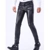 imageYeokou Mens Business Casual High Waist Straight Leg PU Faux Leather Biker PantsBlackskinny Leg