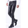 imageYeokou Mens Business Casual High Waist Straight Leg PU Faux Leather Biker PantsBlackskinny Leg