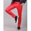 imageYeokou Mens Business Casual High Waist Straight Leg PU Faux Leather Biker PantsRedskinny Leg
