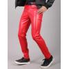 imageYeokou Mens Business Casual High Waist Straight Leg PU Faux Leather Biker PantsRedskinny Leg