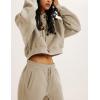 imageYeokou Womens Fleece 2 Piece Outfits Sweatsuits Pullover Hoodie Sweatshirt Jogger Pants Tracksuits SetKhaki