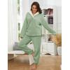 imageYeokou Womens Fleece Pajamas Sets Fluffy Sleepwear Warm Sherpa Pullover Pants with PocketsGreen