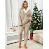 imageYeokou Womens Fleece Pajamas Sets Fluffy Sleepwear Warm Sherpa Pullover Pants with PocketsKhaki