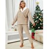imageYeokou Womens Fleece Pajamas Sets Fluffy Sleepwear Warm Sherpa Pullover Pants with PocketsKhaki