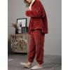 imageYeokou Womens Fleece Pajamas Sets Fluffy Sleepwear Warm Sherpa Pullover Pants with PocketsRed