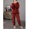 imageYeokou Womens Fleece Pajamas Sets Fluffy Sleepwear Warm Sherpa Pullover Pants with PocketsRed