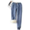 imageYeokou Womens Sherpa Lined Sweatpants Winter Warm Fleece Joggers Casual Lounge PantsBlue