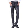 imageYeokou Mens Business Casual High Waist Straight Leg PU Faux Leather Biker PantsBlackskinny Leg