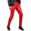 imageYeokou Mens Business Casual High Waist Straight Leg PU Faux Leather Biker PantsRedskinny Leg