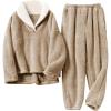 imageYeokou Womens Fleece Pajamas Sets Fluffy Sleepwear Warm Sherpa Pullover Pants with PocketsKhaki