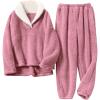 imageYeokou Womens Fleece Pajamas Sets Fluffy Sleepwear Warm Sherpa Pullover Pants with PocketsPink
