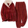 imageYeokou Womens Fleece Pajamas Sets Fluffy Sleepwear Warm Sherpa Pullover Pants with PocketsRed