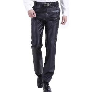 imageYeokou Mens Business Casual High Waist Straight Leg PU Faux Leather Biker PantsBlackstraight Leg