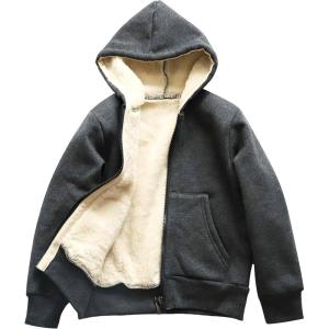 imageYeokou Unisex Boys Girls Kids Winter Sherpa Lined Zip Up Sweatshirt Jacket HoodieDarkgrey