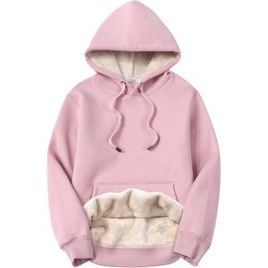 imageYeokou Womens Athletic Hoodies Sherpa Fleece Lined Workout Pullover Winter Warm Thicken SweatshirtPink