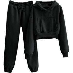 imageYeokou Womens Fleece 2 Piece Outfits Sweatsuits Pullover Hoodie Sweatshirt Jogger Pants Tracksuits SetBlack