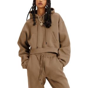imageYeokou Womens Fleece 2 Piece Outfits Sweatsuits Pullover Hoodie Sweatshirt Jogger Pants Tracksuits SetBrown