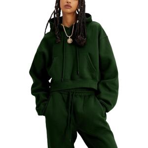 imageYeokou Womens Fleece 2 Piece Outfits Sweatsuits Pullover Hoodie Sweatshirt Jogger Pants Tracksuits SetDarkgreen
