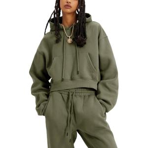 imageYeokou Womens Fleece 2 Piece Outfits Sweatsuits Pullover Hoodie Sweatshirt Jogger Pants Tracksuits SetMossgreen