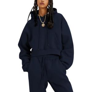 imageYeokou Womens Fleece 2 Piece Outfits Sweatsuits Pullover Hoodie Sweatshirt Jogger Pants Tracksuits SetNavy