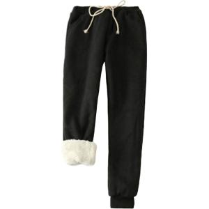imageYeokou Womens Sherpa Lined Sweatpants Winter Warm Fleece Joggers Casual Lounge PantsBlack