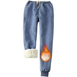 imageYeokou Womens Sherpa Lined Sweatpants Winter Warm Fleece Joggers Casual Lounge PantsBlue