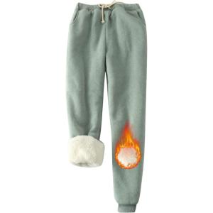 imageYeokou Womens Sherpa Lined Sweatpants Winter Warm Fleece Joggers Casual Lounge PantsGreen