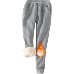 imageYeokou Womens Sherpa Lined Sweatpants Winter Warm Fleece Joggers Casual Lounge PantsLight Grey