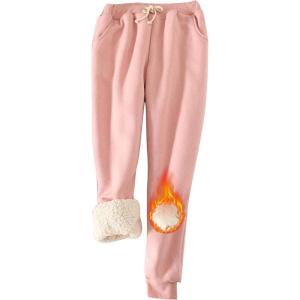 imageYeokou Womens Sherpa Lined Sweatpants Winter Warm Fleece Joggers Casual Lounge PantsPink