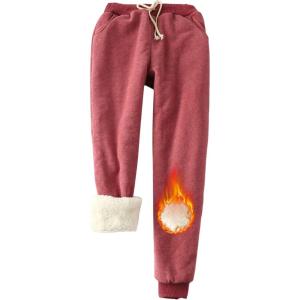 imageYeokou Womens Sherpa Lined Sweatpants Winter Warm Fleece Joggers Casual Lounge PantsWine Red