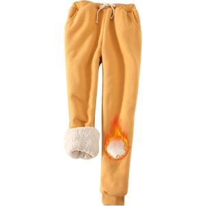 imageYeokou Womens Sherpa Lined Sweatpants Winter Warm Fleece Joggers Casual Lounge PantsYellow