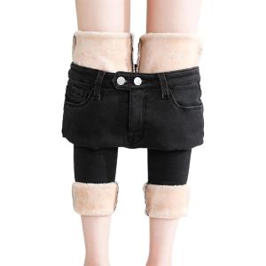 imageYeokou Womens Warm Sherpa Fleece Lined Stretch Slim Denim Leggings Thick Skinny Winter JeansBlack