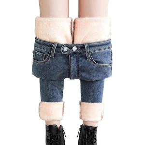 imageYeokou Womens Warm Sherpa Fleece Lined Stretch Slim Denim Leggings Thick Skinny Winter JeansBlue