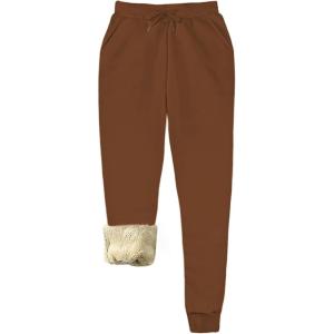 imageYeokou Womens Warm Sherpa Lined Athletic Sweatpants Jogger Fleece PantsBrown