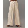 imageYeokou Womens Wide Leg Casual Pants Elastic Waist Drawstring Palazzo Pants Cotton Lounge Trousers with PocketsBeige