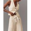 imageYeokou Womens Wide Leg Casual Pants Elastic Waist Drawstring Palazzo Pants Cotton Lounge Trousers with PocketsBeige