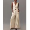 imageYeokou Womens Wide Leg Casual Pants Elastic Waist Drawstring Palazzo Pants Cotton Lounge Trousers with PocketsBeige