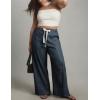 imageYeokou Womens Wide Leg Casual Pants Elastic Waist Drawstring Palazzo Pants Cotton Lounge Trousers with PocketsGreyblue