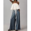 imageYeokou Womens Wide Leg Casual Pants Elastic Waist Drawstring Palazzo Pants Cotton Lounge Trousers with PocketsGreyblue