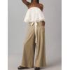 imageYeokou Womens Wide Leg Casual Pants Elastic Waist Drawstring Palazzo Pants Cotton Lounge Trousers with PocketsKhaki