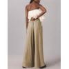 imageYeokou Womens Wide Leg Casual Pants Elastic Waist Drawstring Palazzo Pants Cotton Lounge Trousers with PocketsKhaki