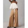 imageYeokou Womens Wide Leg Casual Pants Elastic Waist Drawstring Palazzo Pants Cotton Lounge Trousers with PocketsLightbrown